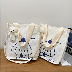 Cartoon Print Canvas Shoulder Bag - Japanese Style Tote Bag