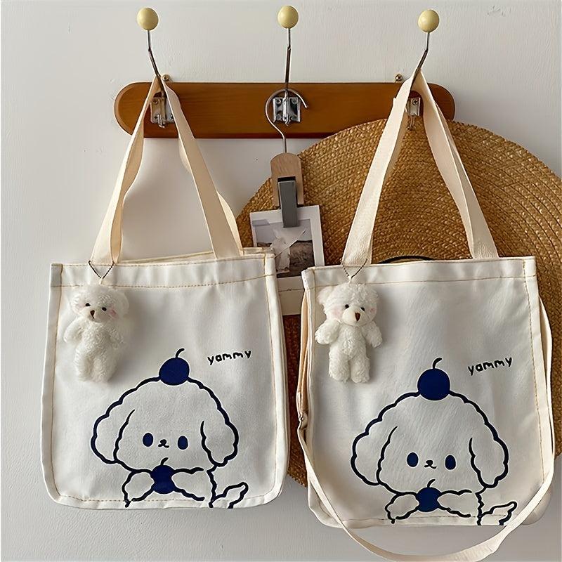 Cartoon Print Canvas Shoulder Bag - Japanese Style Tote Bag