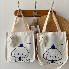 Cartoon Print Canvas Shoulder Bag - Japanese Style Tote Bag