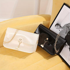 Faux Pearl Decor Shoulder Bag PVC Crossbody Bag