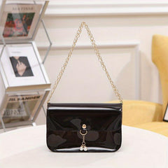 Faux Pearl Decor Shoulder Bag PVC Crossbody Bag