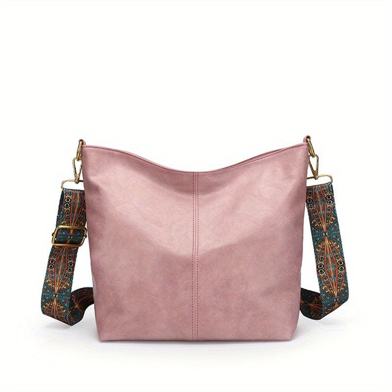 Geometric Strap Shoulder Bag Retro Style Crossbody Bag PU Leather Hobo Bag