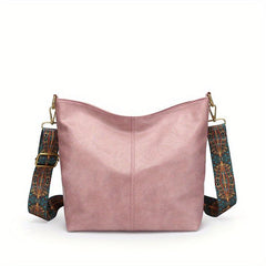 Geometric Strap Shoulder Bag Retro Style Crossbody Bag PU Leather Hobo Bag
