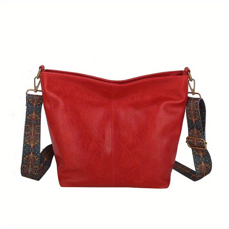 Geometric Strap Shoulder Bag Retro Style Crossbody Bag PU Leather Hobo Bag