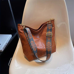 Geometric Strap Shoulder Bag Retro Style Crossbody Bag PU Leather Hobo Bag