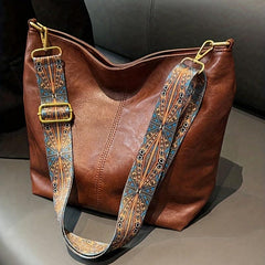Geometric Strap Shoulder Bag Retro Style Crossbody Bag PU Leather Hobo Bag