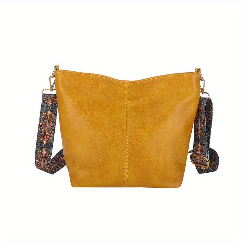 Geometric Strap Shoulder Bag Retro Style Crossbody Bag PU Leather Hobo Bag