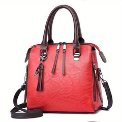 Tassel Decor Satchel Bag PU Leather Shoulder Bag Women's Double Handle