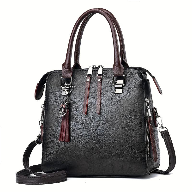Tassel Decor Satchel Bag PU Leather Shoulder Bag Women's Double Handle