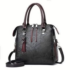 Tassel Decor Satchel Bag PU Leather Shoulder Bag Women's Double Handle