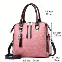 Tassel Decor Satchel Bag PU Leather Shoulder Bag Women's Double Handle
