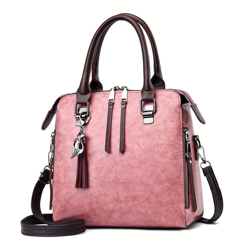 Tassel Decor Satchel Bag PU Leather Shoulder Bag Women's Double Handle
