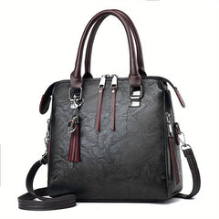 Tassel Decor Satchel Bag PU Leather Shoulder Bag Women's Double Handle