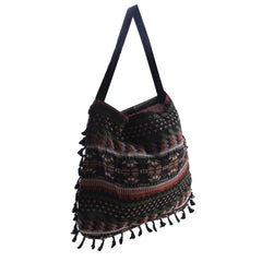 Ethnic Style Canvas Shoulder Bag Vintage Tassel Hobo Bag