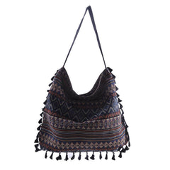 Ethnic Style Canvas Shoulder Bag Vintage Tassel Hobo Bag