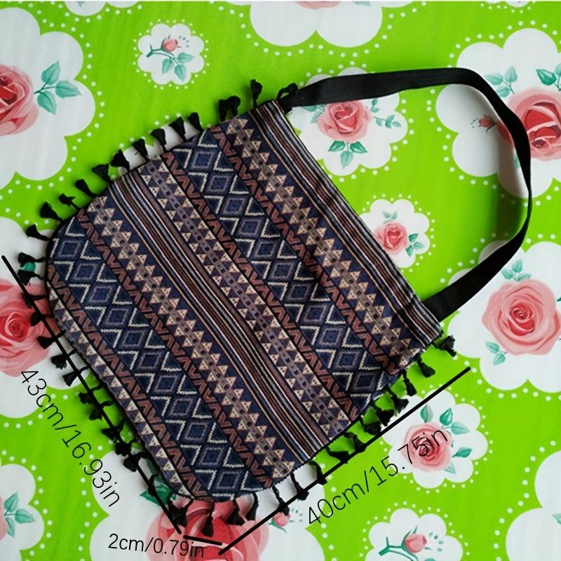 Ethnic Style Canvas Shoulder Bag Vintage Tassel Hobo Bag