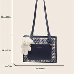 Pattern Shoulder Bag Faux Leather Handbag Fixed Straps Bear Pendant