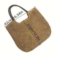 Straw Woven Summer Tote Bag Rattan Beach Shoulder Bag Women's Casual Braided Bag