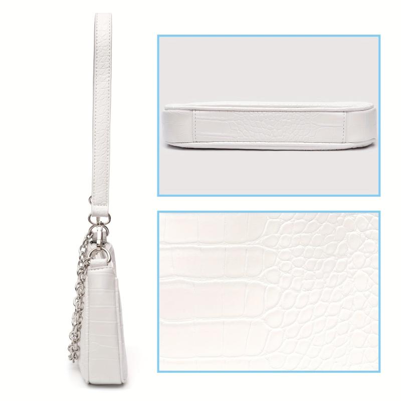 Crocodile Pattern Baguette Bag Chain Handbag Women's PU Shoulder Purse