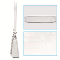 Crocodile Pattern Baguette Bag Chain Handbag Women's PU Shoulder Purse