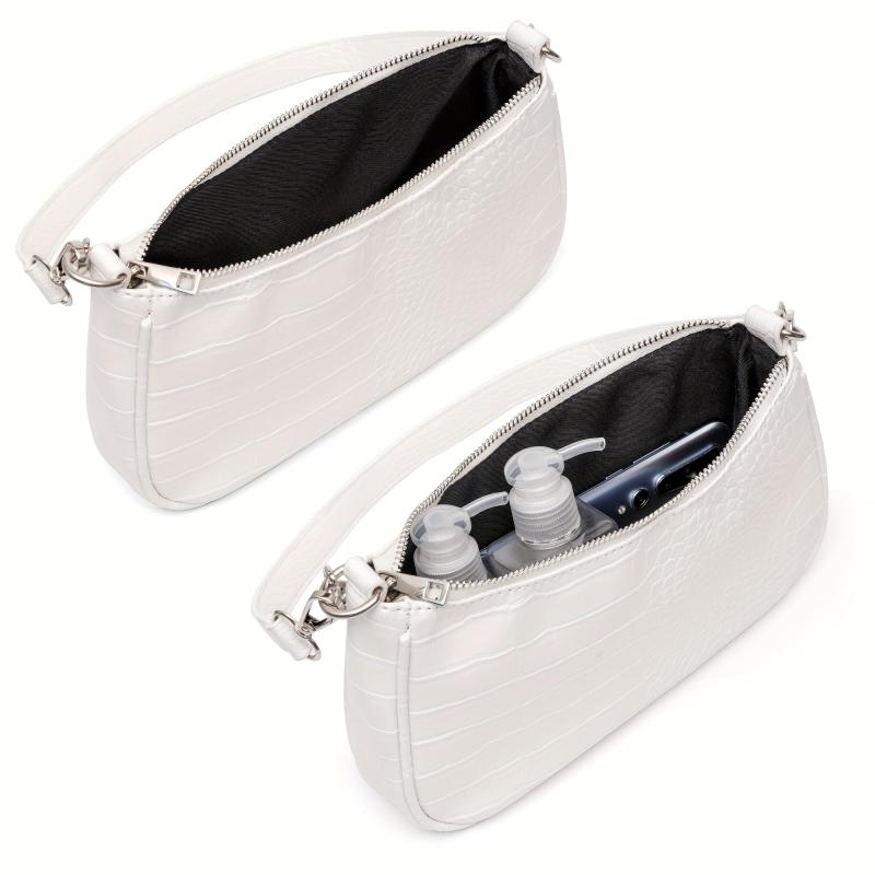 Crocodile Pattern Baguette Bag Chain Handbag Women's PU Shoulder Purse