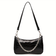 Crocodile Pattern Baguette Bag Chain Handbag Women's PU Shoulder Purse