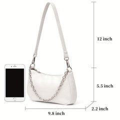 Crocodile Pattern Baguette Bag Chain Handbag Women's PU Shoulder Purse