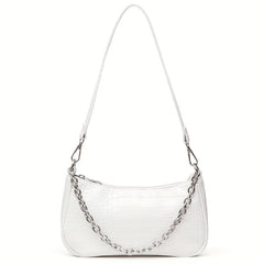 Crocodile Pattern Baguette Bag Chain Handbag Women's PU Shoulder Purse