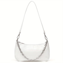 Crocodile Pattern Baguette Bag Chain Handbag Women's PU Shoulder Purse