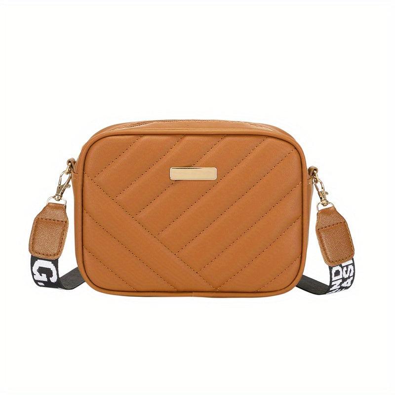 Embroidery Camera Crossbody Bag Small Square Purse Zipper Shoulder Faux Leather