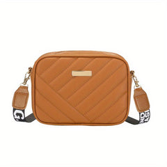 Embroidery Camera Crossbody Bag Small Square Purse Zipper Shoulder Faux Leather