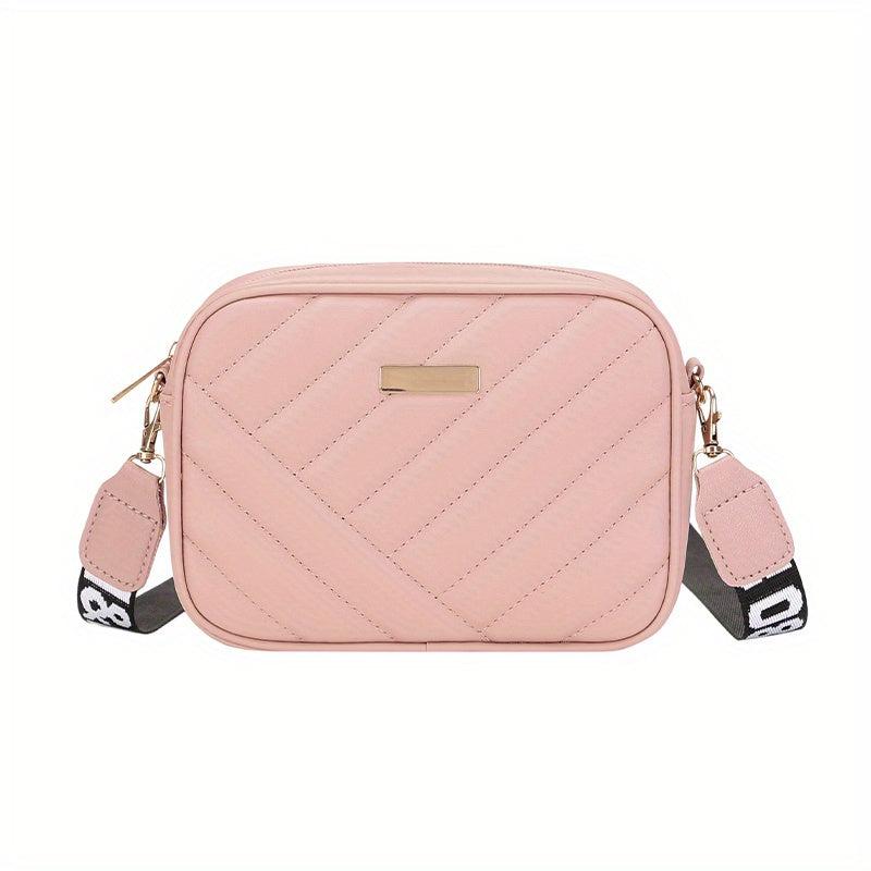Embroidery Camera Crossbody Bag Small Square Purse Zipper Shoulder Faux Leather