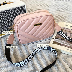 Embroidery Camera Crossbody Bag Small Square Purse Zipper Shoulder Faux Leather
