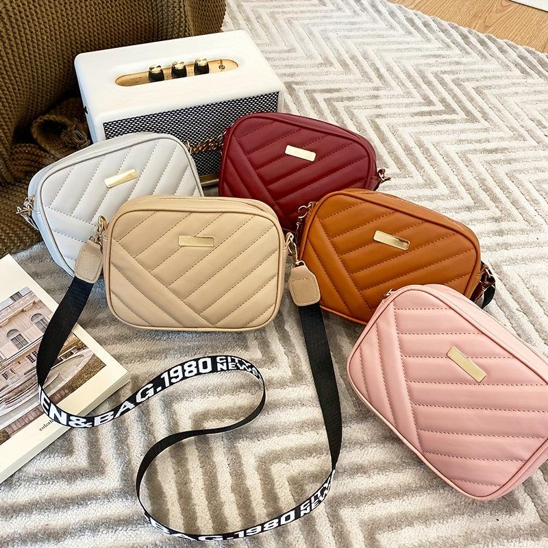 Embroidery Camera Crossbody Bag Small Square Purse Zipper Shoulder Faux Leather