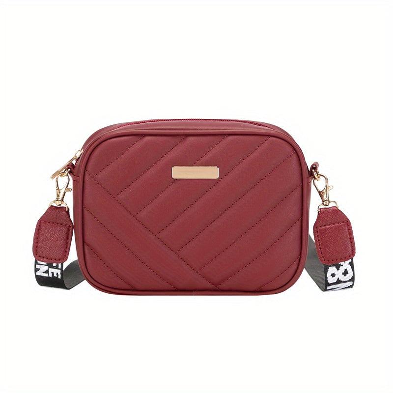 Embroidery Camera Crossbody Bag Small Square Purse Zipper Shoulder Faux Leather