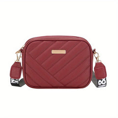 Embroidery Camera Crossbody Bag Small Square Purse Zipper Shoulder Faux Leather