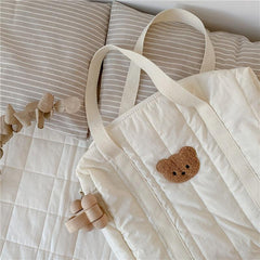 Bear Decor Large Capacity Mommy Tote Bag Lightweight Shoulder Shopping Bag