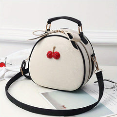 Mini Cherry Decor Crossbody Bag PU Leather Handbag Round Shoulder Purse