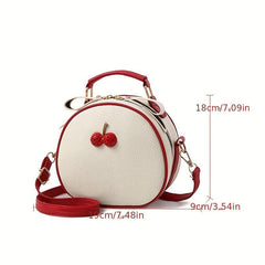 Mini Cherry Decor Crossbody Bag PU Leather Handbag Round Shoulder Purse