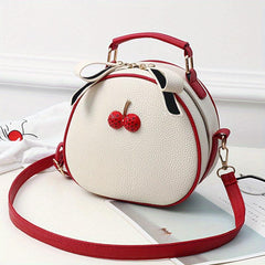 Mini Cherry Decor Crossbody Bag PU Leather Handbag Round Shoulder Purse