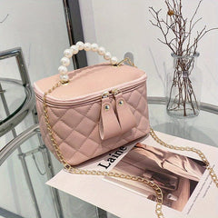 Rhombus Quilted Crossbody Bag Faux Pearl Stylish Purse & Bag