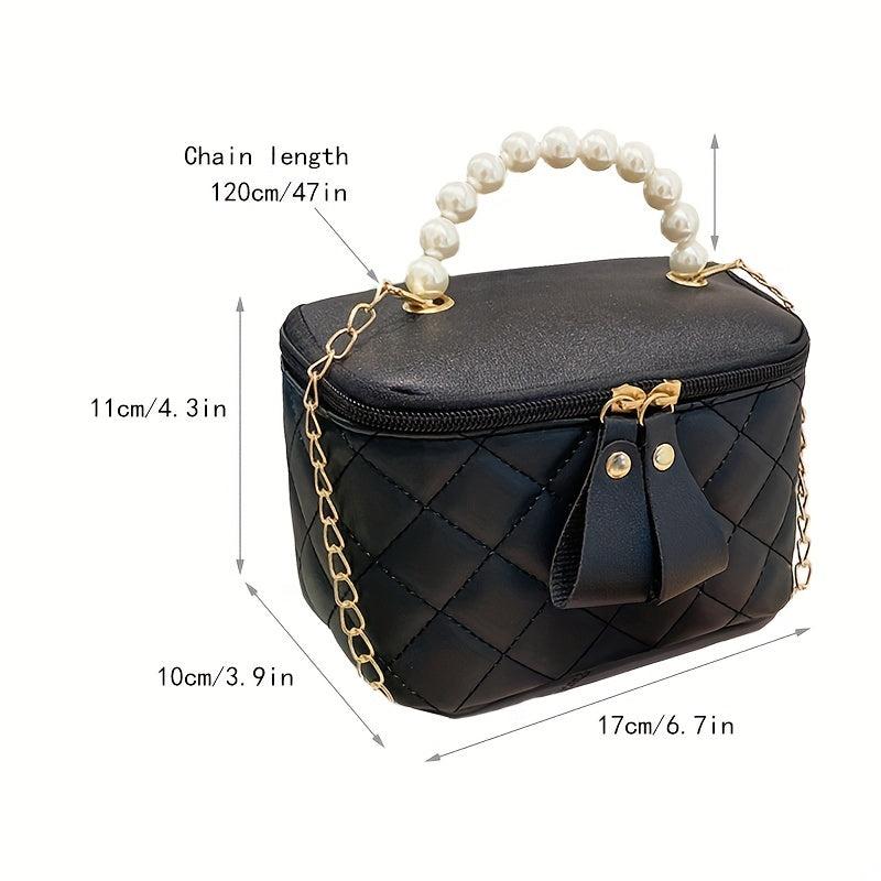 Rhombus Quilted Crossbody Bag Faux Pearl Stylish Purse & Bag