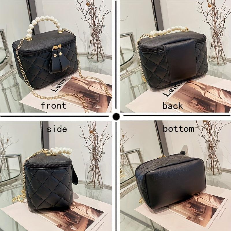 Rhombus Quilted Crossbody Bag Faux Pearl Stylish Purse & Bag