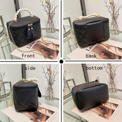 Rhombus Quilted Crossbody Bag Faux Pearl Stylish Purse & Bag