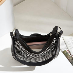 Rhinestone Zipper Hand Hobo Bag - Stylish Satchel Purse