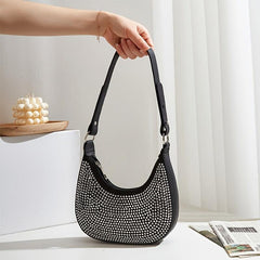 Rhinestone Zipper Hand Hobo Bag - Stylish Satchel Purse