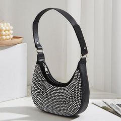 Rhinestone Zipper Hand Hobo Bag - Stylish Satchel Purse