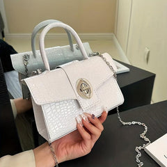 Crocodile Embossed Satchel Bag Turn Lock Shoulder Bag Handbag