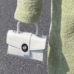 Crocodile Embossed Satchel Bag Turn Lock Shoulder Bag Handbag