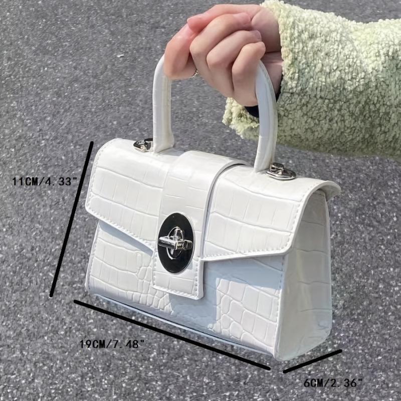 Crocodile Embossed Satchel Bag Turn Lock Shoulder Bag Handbag